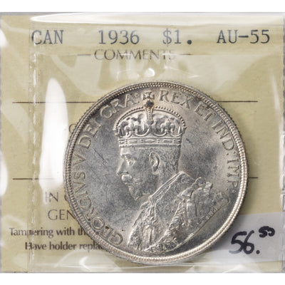 SOLD Canada 1936 $1 Silver Dollar Coin - ICCS AU-55