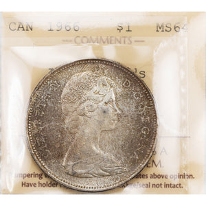 SOLD Canada 1966 Large Beads $1 Silver Dollar Coin - ICCS MS-64
