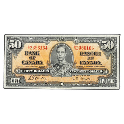 SOLD $50 1937 Bank of Canada Note Gordon-Towers B/H Prefix BC-26b - Cleaned