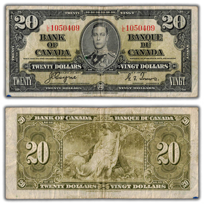 $20 1937 Bank of Canada Note Coyne-Towers L/E Final Prefix BC-25c - Minor Ink