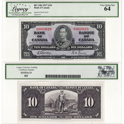 $10 1937 Bank of Canada Note Gordon-Towers U/D Prefix BC-24b - Legacy UNC-64