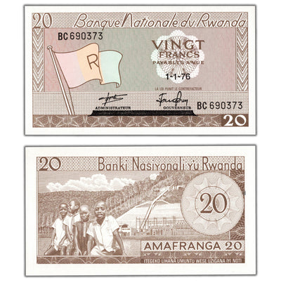 Rwanda 1976 20 Twenty Francs Note P #6e - Choice Uncirculated