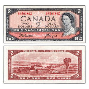 SOLD $2 1954 Bank of Canada Note Beattie-Coyne Z/B Prefix BC-38a - AU/UNC