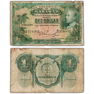 SOLD Sarawak 1935 $1 One Dollar Note P #20 - Tear/Hole