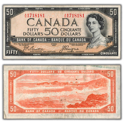 SOLD $50 1954 Bank of Canada Note Devil Face Beattie-Coyne BC-34b - VF