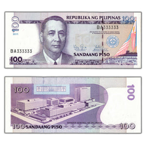 SOLD Philippines 2011 100 Piso Note P #194d - Solid Serial Number 333333
