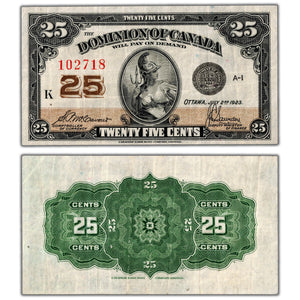 SOLD 25 Cents 1923 Dominion of Canada Shinplaster Note DC-24c - VF (pressed)