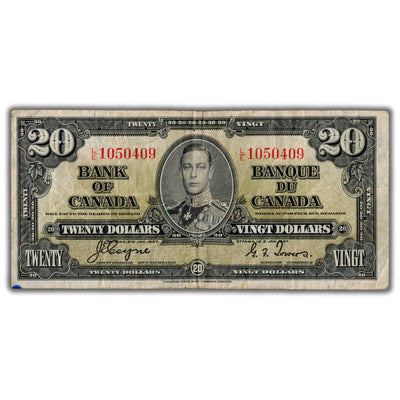 $20 1937 Bank of Canada Note Coyne-Towers L/E Final Prefix BC-25c - Minor Ink