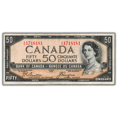 SOLD $50 1954 Bank of Canada Note Devil Face Beattie-Coyne BC-34b - VF