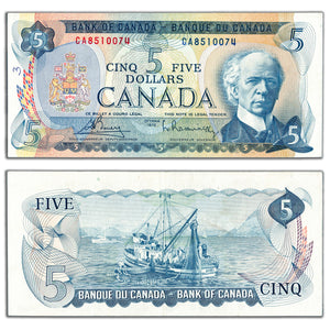 SOLD $5 1972 Bank of Canada Note Bouey-Rasminsky CA Prefix BC-48a - Writing