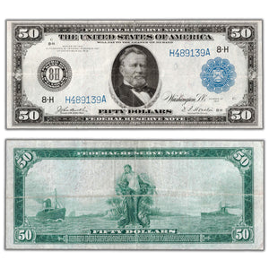 SOLD United States 1914 St. Louis $50 Federal Reserve Note Fr. 1054 - VF+ (pressed)