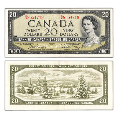 $20 1954 Bank of Canada Note Beattie-Rasminsky B/W Prefix BC-41b - EF+