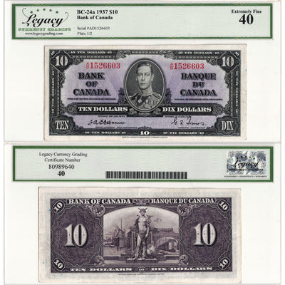 $10 1937 Bank of Canada Note Osborne Signature A/D Prefix BC-24b - Legacy EF-40