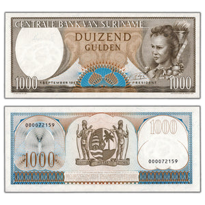 SOLD Suriname 1963 1000 Gulden Note P #124 - Choice Uncirculated