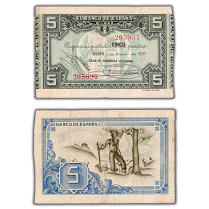 SOLD Spain 1937 5 Five Pesetas Note P #S561g