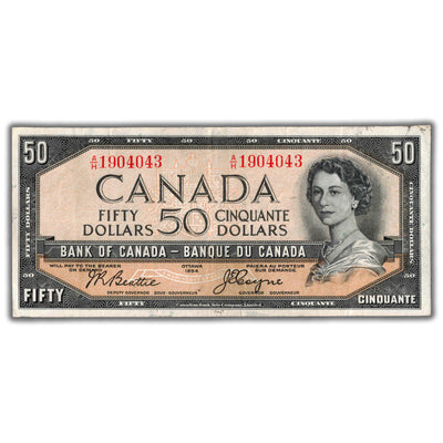 SOLD $50 1954 Bank of Canada Note Devil Face Beattie-Coyne BC-34b - VF