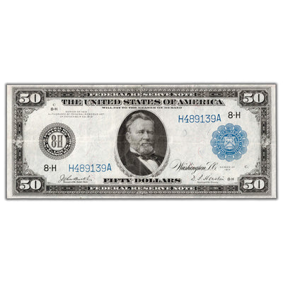 SOLD United States 1914 St. Louis $50 Federal Reserve Note Fr. 1054 - VF+ (pressed)