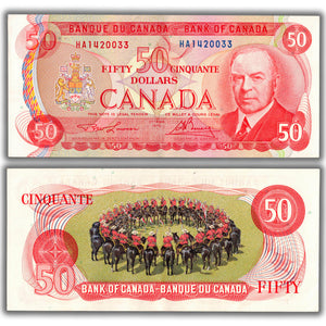SOLD $50 1975 Bank of Canada Note Crow-Bouey HA Prefix BC-51a - AU