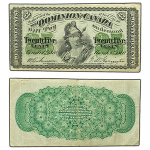 SOLD 25 Cents 1870 Dominion of Canada Shinplaster Note DC-1c - F/VF