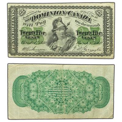 SOLD 25 Cents 1870 Dominion of Canada Shinplaster Note DC-1c - F/VF