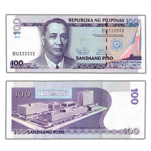 SOLD Philippines 2013 100 Piso Note P #194d - Solid Serial Number 333333