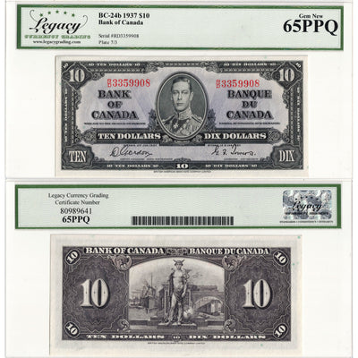 $10 1937 Bank of Canada Note Gordon-Towers R/D Prefix BC-24b - Legacy Gem UNC-65 PPQ