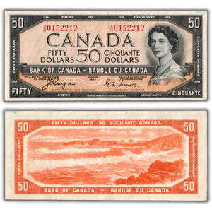 SOLD $50 1954 Bank of Canada Note Devil Face Coyne-Towers BC-34a - VF/EF