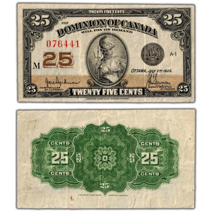SOLD 25 Cents 1923 Dominion of Canada Shinplaster Note DC-24b - VF