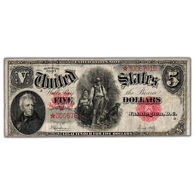SOLD United States 1907 Star $5 Legal Tender Note Fr. 91* - F/VF