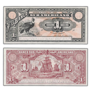 SOLD Ecuador El Banco Sur Americano 1920 One Sucre Remainder Note P #S251