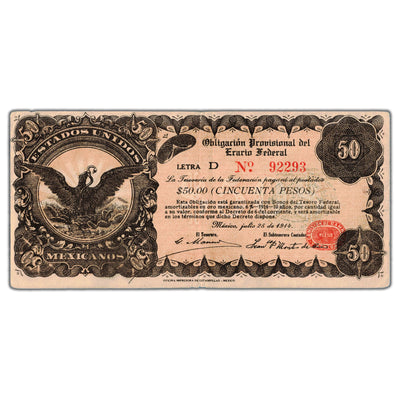 Mexico 1914 50 Fifty Pesos Note P #S716