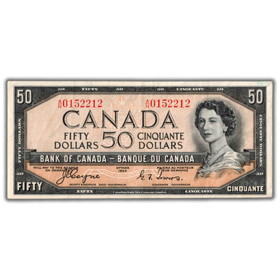 SOLD $50 1954 Bank of Canada Note Devil Face Coyne-Towers BC-34a - VF/EF