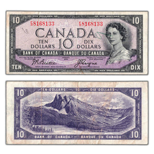 SOLD $10 1954 Bank of Canada Note Devil Face Beattie-Coyne F/D Prefix BC-32b - Writing