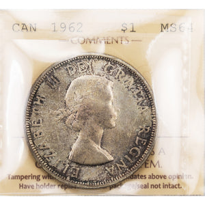 SOLD Canada 1962 $1 Silver Dollar Coin - ICCS MS-64