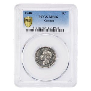 SOLD Canada 1948 5 Cents Nickel Coin - PCGS MS-66