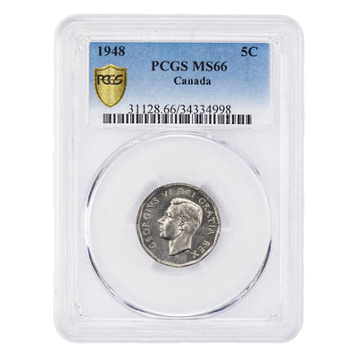 SOLD Canada 1948 5 Cents Nickel Coin - PCGS MS-66