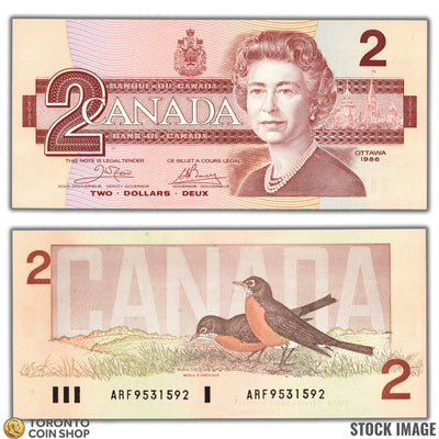 $2 1986 Bank of Canada Note Bird Series Crow-Bouey Signatures - Uncirculated