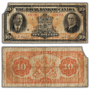 SOLD $10 1927 Royal Bank of Canada Chartered Note CH #630-14-06 - Missing Corner