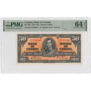 SOLD $50 1937 Bank of Canada Note Gordon-Towers B/H Prefix BC-26b - PMG UNC-64 EPQ
