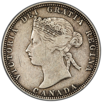 Canada 1870 Obverse #1 25 Cents Quarter Silver Coin - Fine