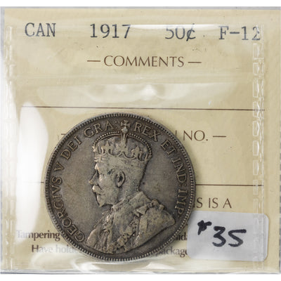 SOLD Canada 1917 50 Cents Half Dollar Silver Coin - ICCS F-12