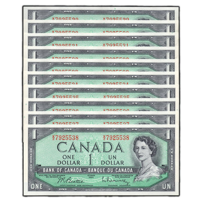 SOLD $1 1954 Bank of Canada Notes W/Z Prefix BC-37b-i - 10 Consecutive
