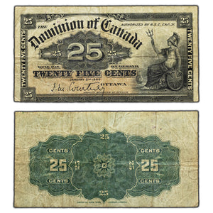 SOLD 25 Cents 1900 Dominion of Canada Shinplaster Note Courtney DC-15a - Fine