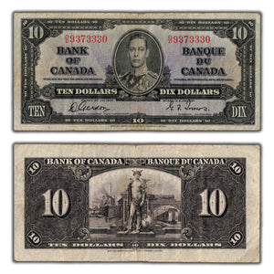 SOLD $10 1937 Bank of Canada Note Gordon-Towers O/D Prefix BC-23b - Fine
