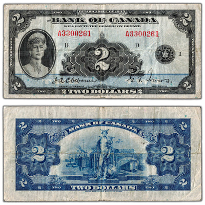 SOLD $2 1935 Bank of Canada Note English Text BC-3 - F/VF