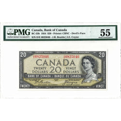$20 1954 Bank of Canada Note Devil Face D/E Prefix BC-33b - PMG AU-55