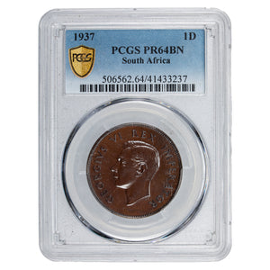 SOLD South Africa 1937 1 One Penny Coin - PCGS Proof PR-64 BN