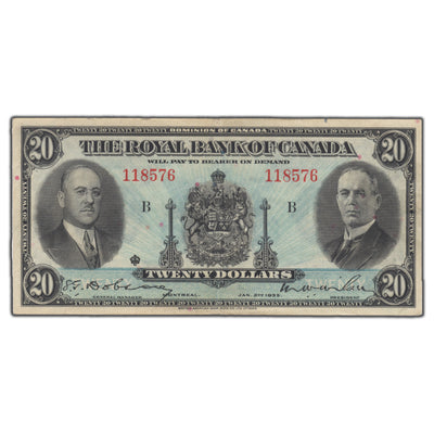 SOLD $20 1935 Royal Bank of Canada Chartered Note #630-18-06a - VF+