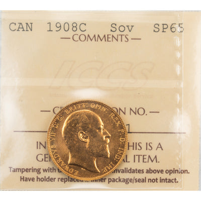 SOLD Canada 1908-C Sovereign Gold Coin Specimen - ICCS SP-65
