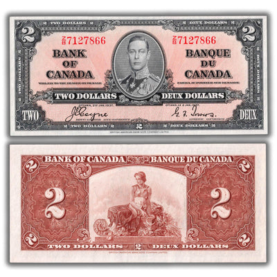 $2 1937 Bank of Canada Note Coyne-Towers Z/B Changeover Prefix BC-22c - AU (cleaned)